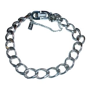 Monet Silver Tone Curb Link Bracelet with Safety Chain 7.5 Inch Vintage
